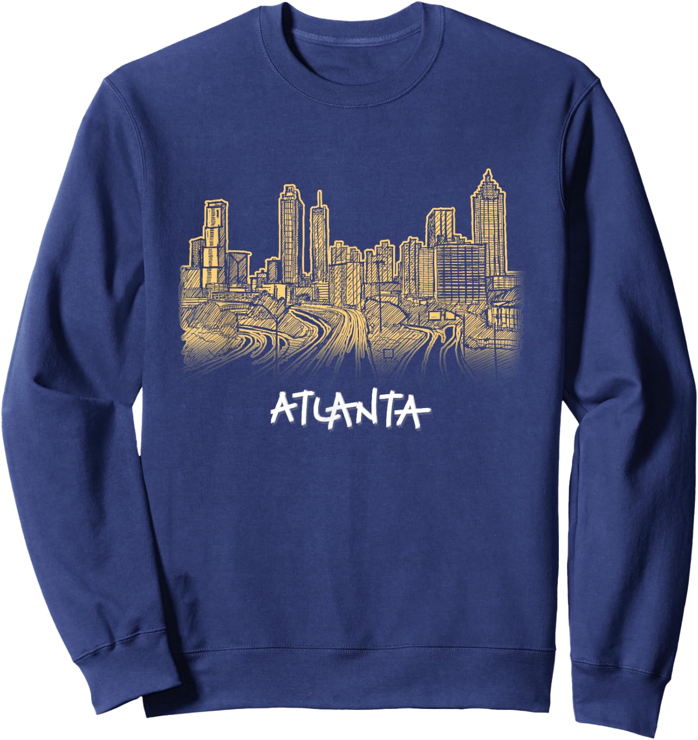 Atlanta Georgia ATL Peach State Skyline Panorama T Shirt Sweatshirt - Sweatshirt | Navy