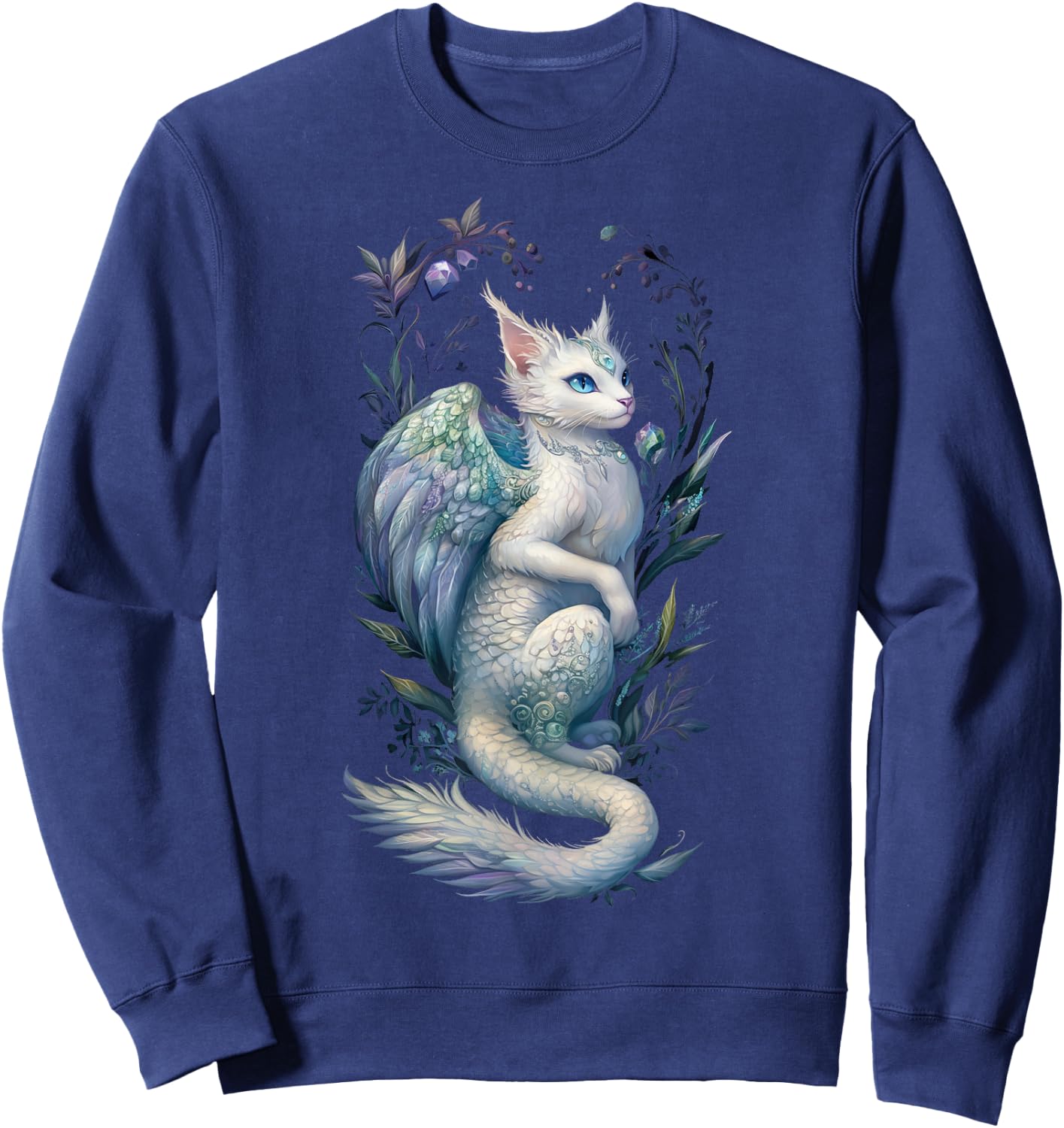 Enchanting Cat Dragon Fairy - Pearl and Gemstone Hues Sweatshirt - Sweatshirt | Navy
