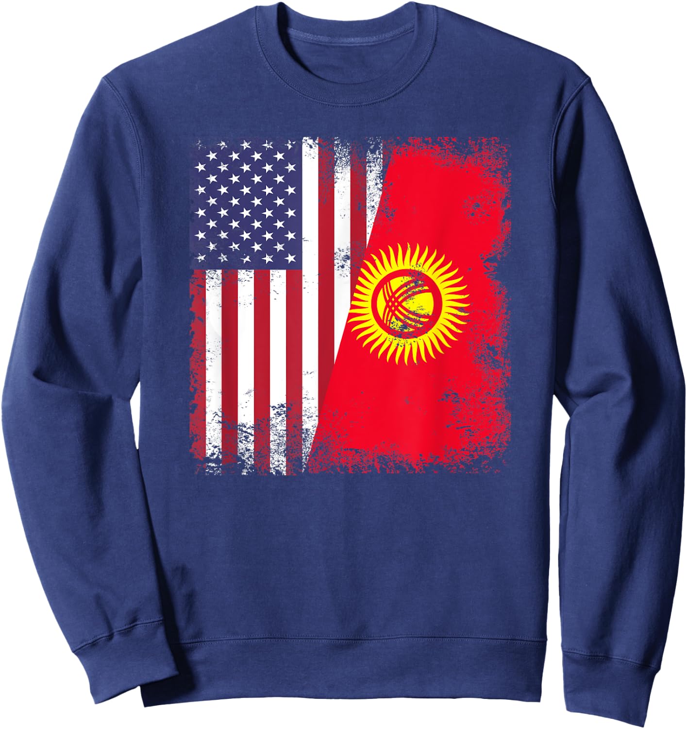Half Kyrgyz Flag | Vintage Kyrgyzstan USA Gift Sweatshirt - Sweatshirt | Navy