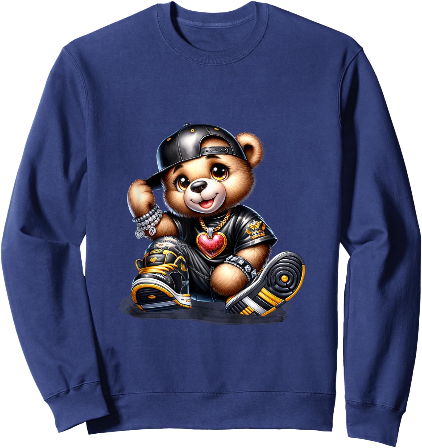 Small Cute Hip-Hop Teddy Bear Urban Teddy Bear Sweatshirt - Sweatshirt | Navy