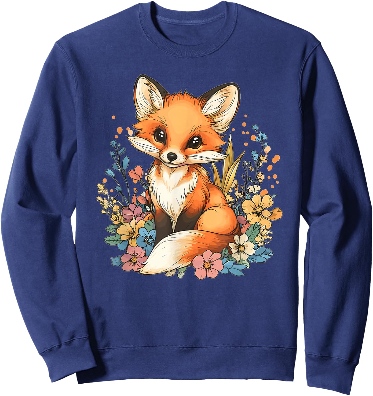 Cute Fox with Flowers I Kids Fox Sweatshirt - Sweatshirt | Navy