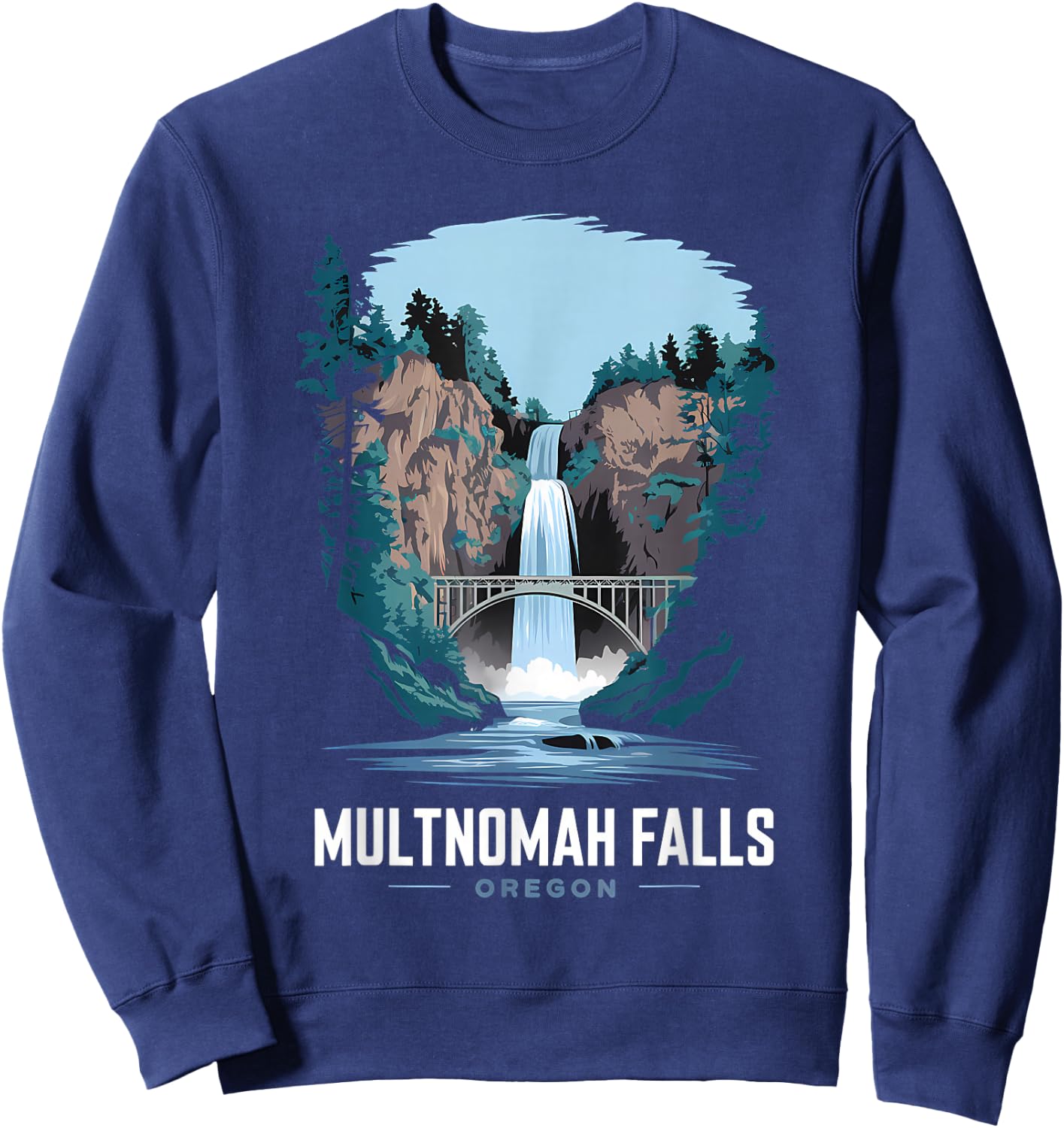 Multnomah Falls Oregon Waterfall Retro Nature Souvenir Sweatshirt - Sweatshirt | Navy