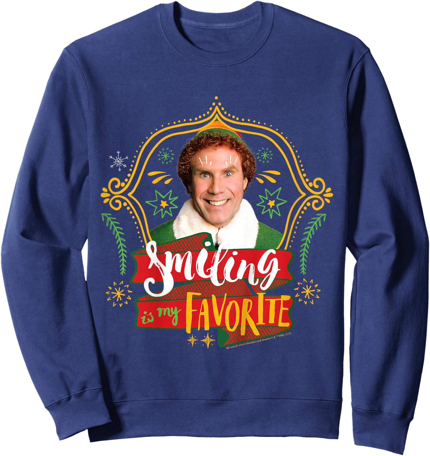 Kids Elf Buddy Smiling Is My Favorite Text Portrait Sweatshirt - Sweatshirt | Navy