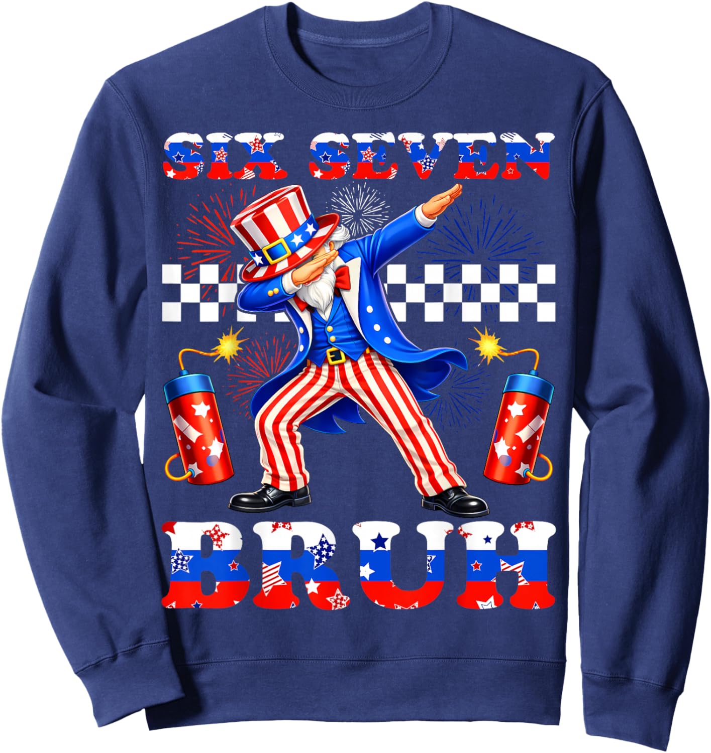 4th of July Six Seven Bruh Uncle Sam Dabbing 67 Meme Kids Sweatshirt - Sweatshirt | Navy
