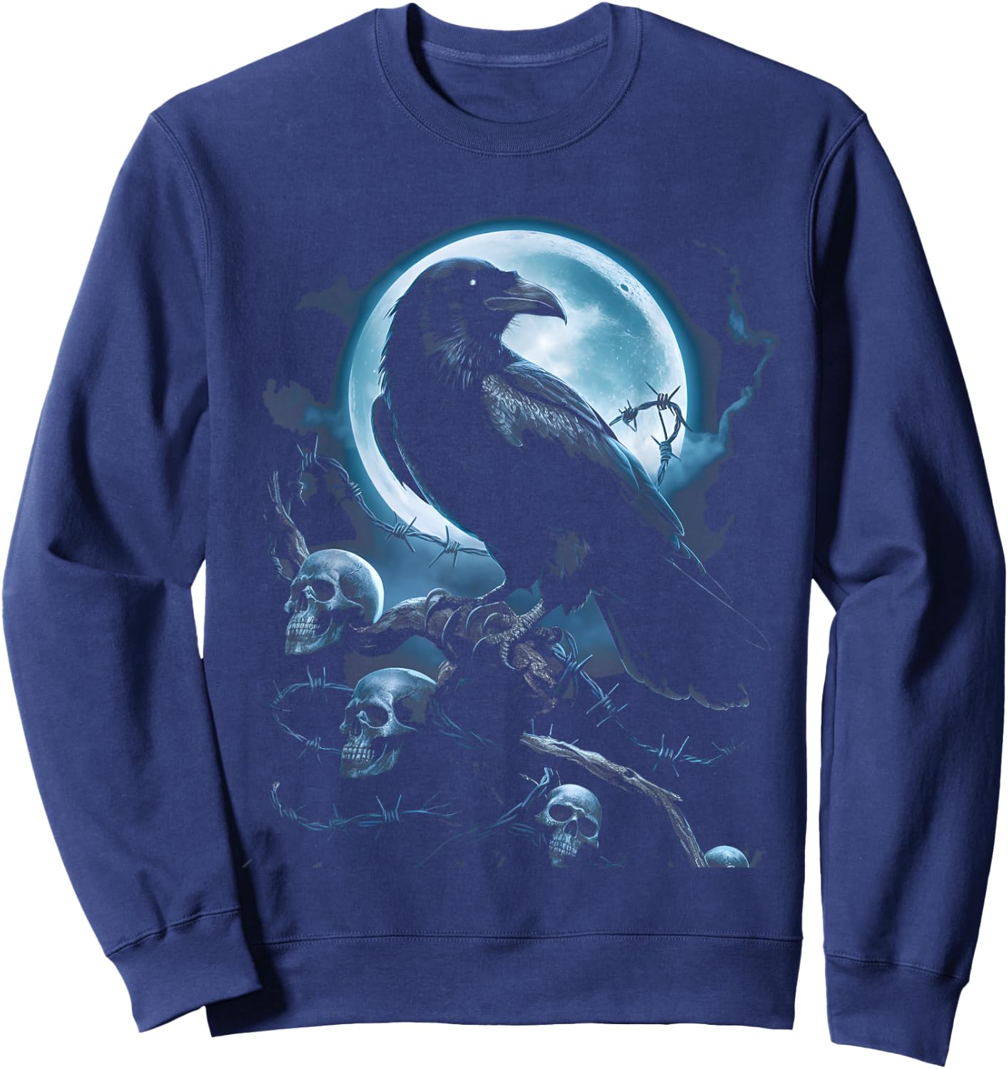 Black Crow Raven Bird Gothic Y2K Style Skull Sweatshirt - Sweatshirt | Navy