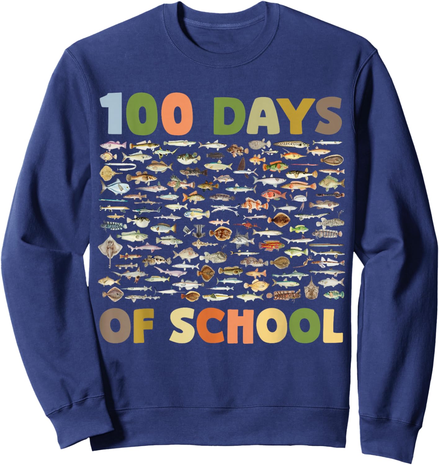 100 Days of School Fish Theme Fun Celebration Design Sweatshirt - Sweatshirt | Navy