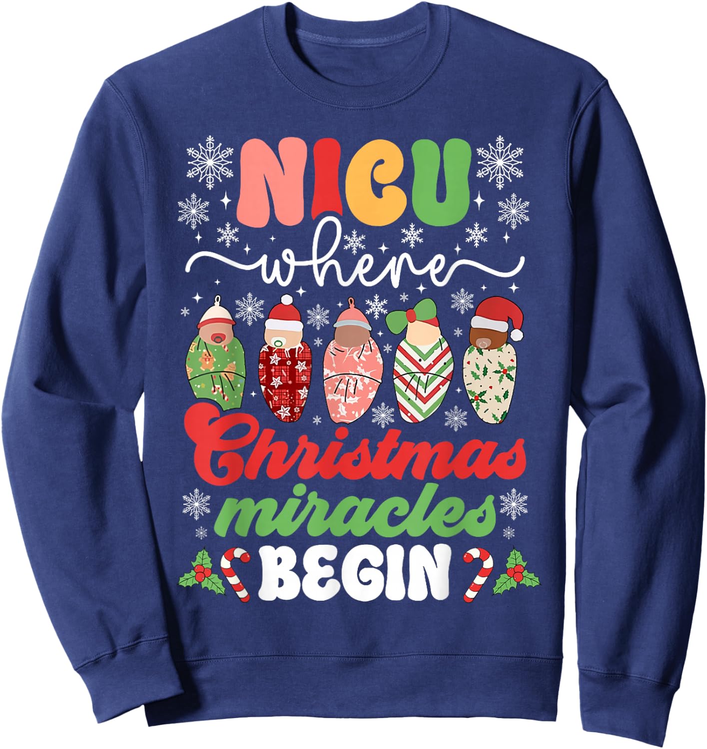 NICU Where Christmas Miracles Begin NICU Neonatal ICU Nurse Sweatshirt - Sweatshirt | Navy