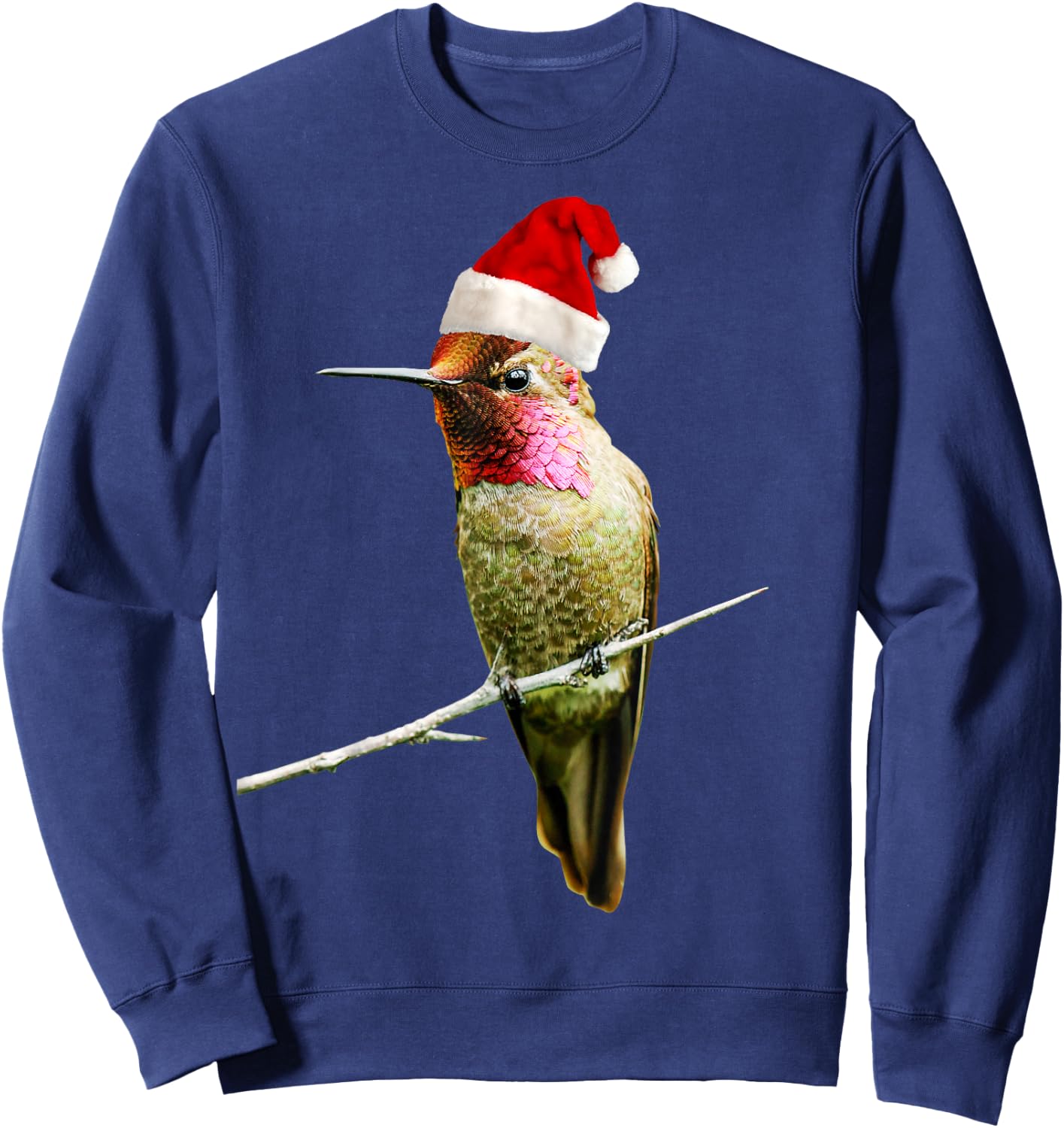 Hummingbird Santa Cute Christmas Hat Design for Bird Lovers Sweatshirt - Sweatshirt | Navy
