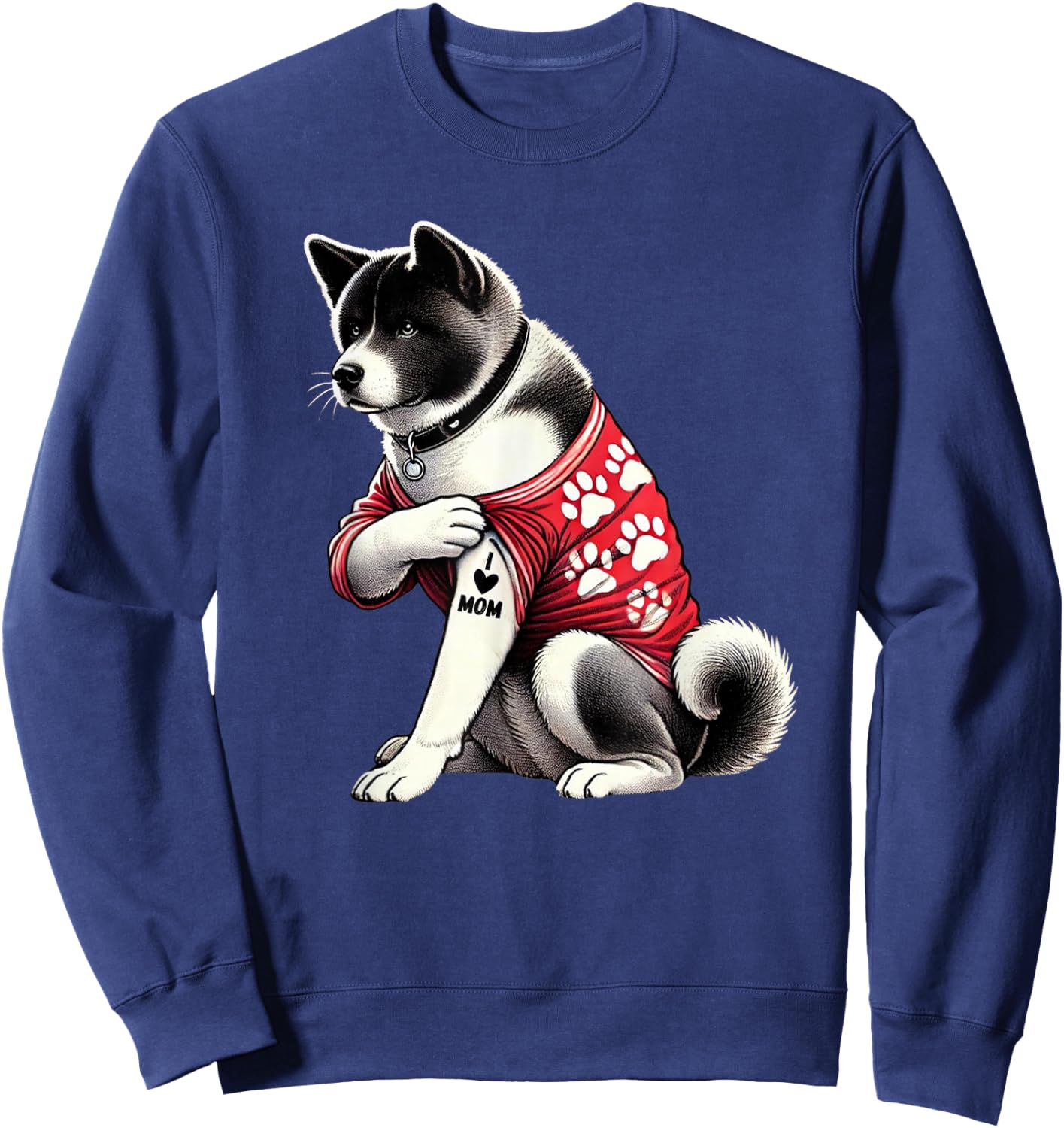 Funny I Love Mom Tattoo Akita Mom Sweatshirt - Sweatshirt | Navy