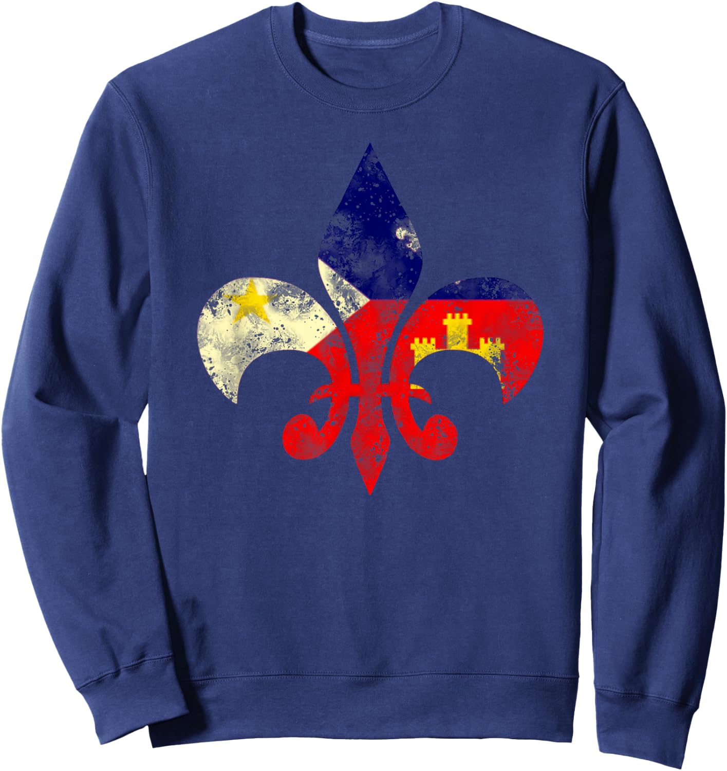 Louisiana Cajun Proud Acadiana Flag Distressed Fleur Sweatshirt - Sweatshirt | Navy