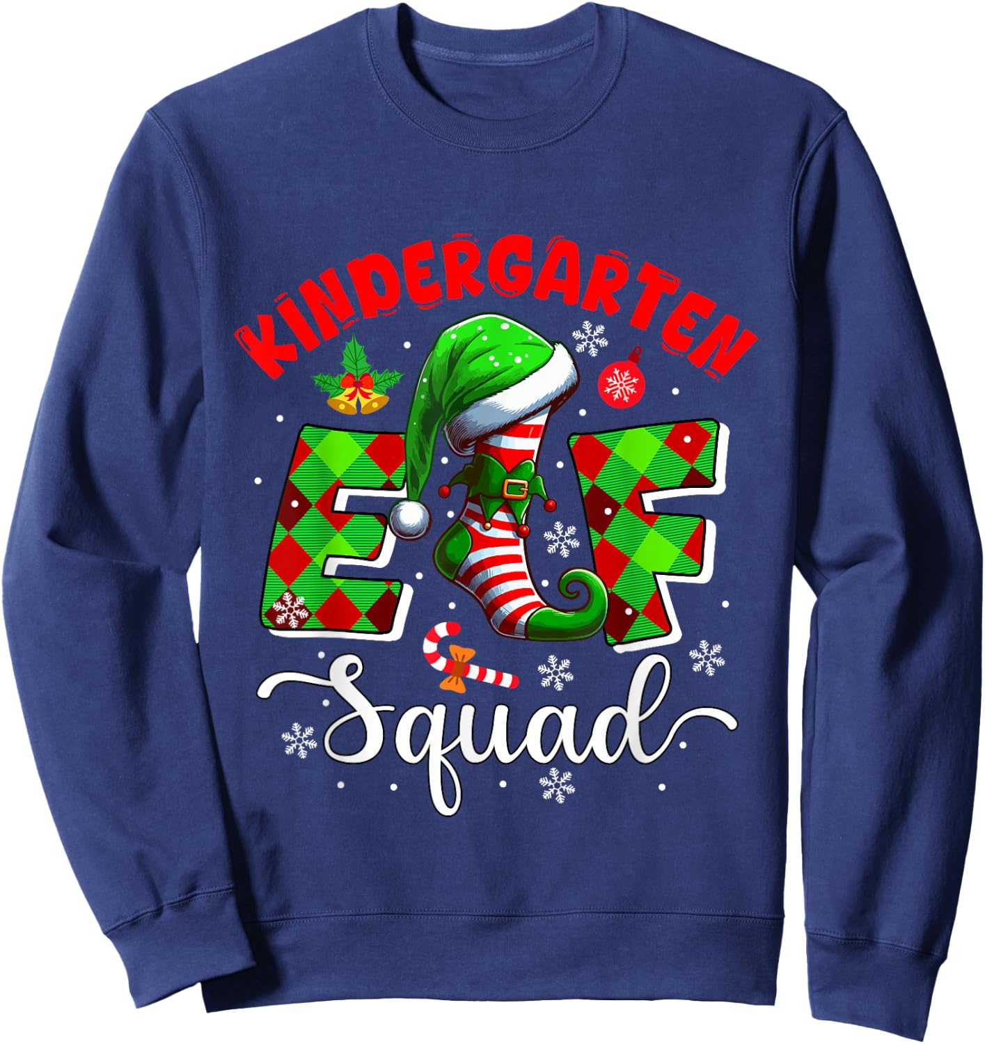 Kindergarten Elf Squad Christmas Teachers Students Team Sweatshirt - Sweatshirt | Navy