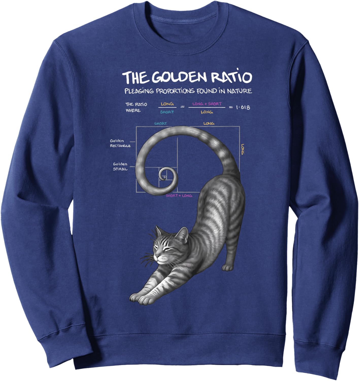 Math Mathematics Fibonacci Sequence The Cat Golden Ratio Sweatshirt - Sweatshirt | Navy