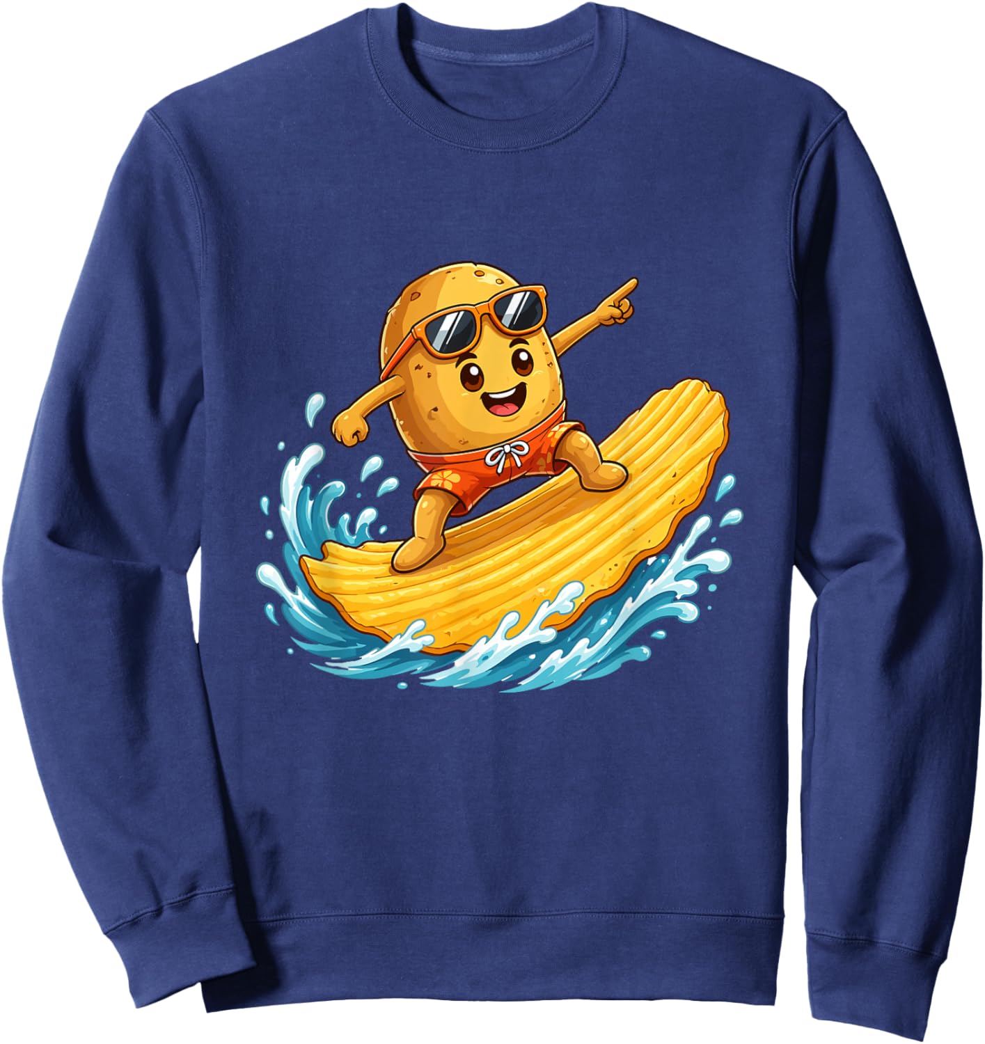 Surfing Potato Chip Wave Cool Sunglasses Sweatshirt - Sweatshirt | Navy