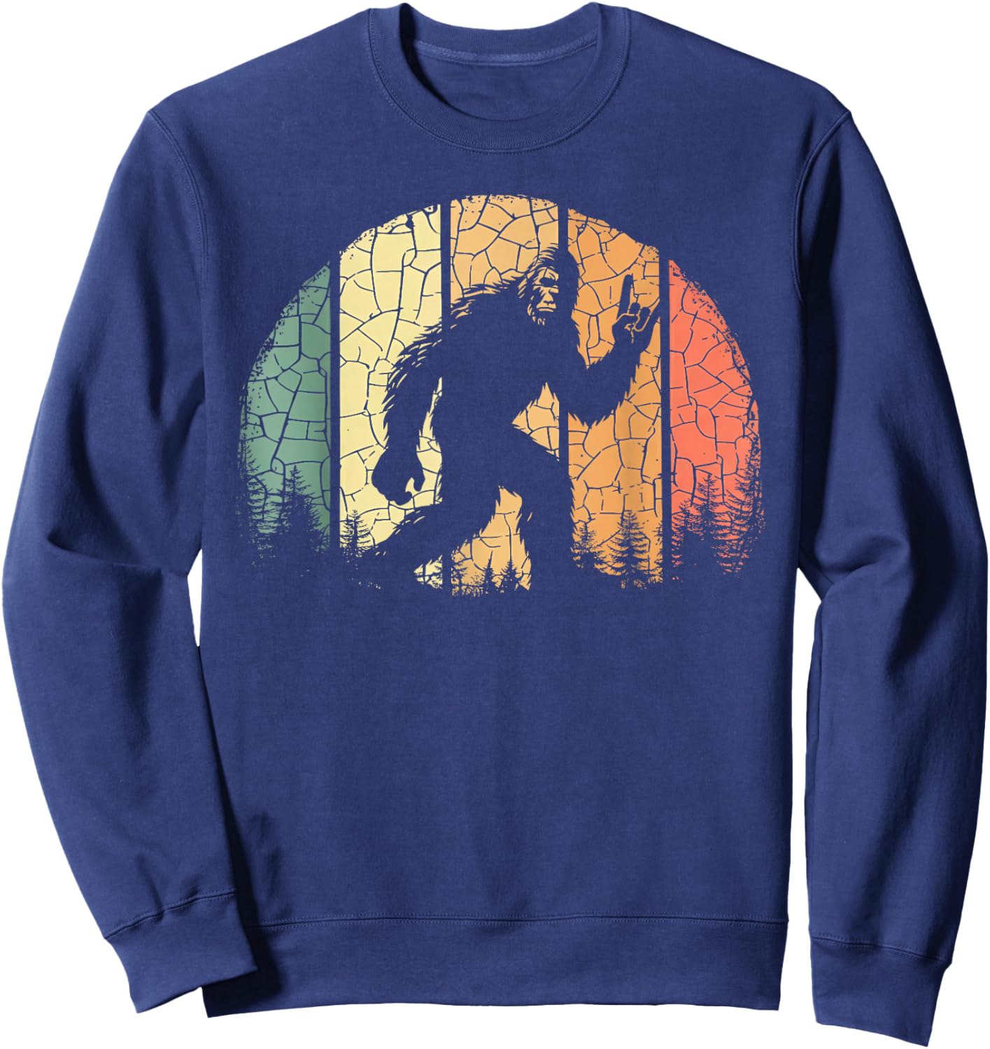 Vintage Bigfoot Lover Yeti Funny Sasquatch Rock On Forest Sweatshirt - Sweatshirt | Navy
