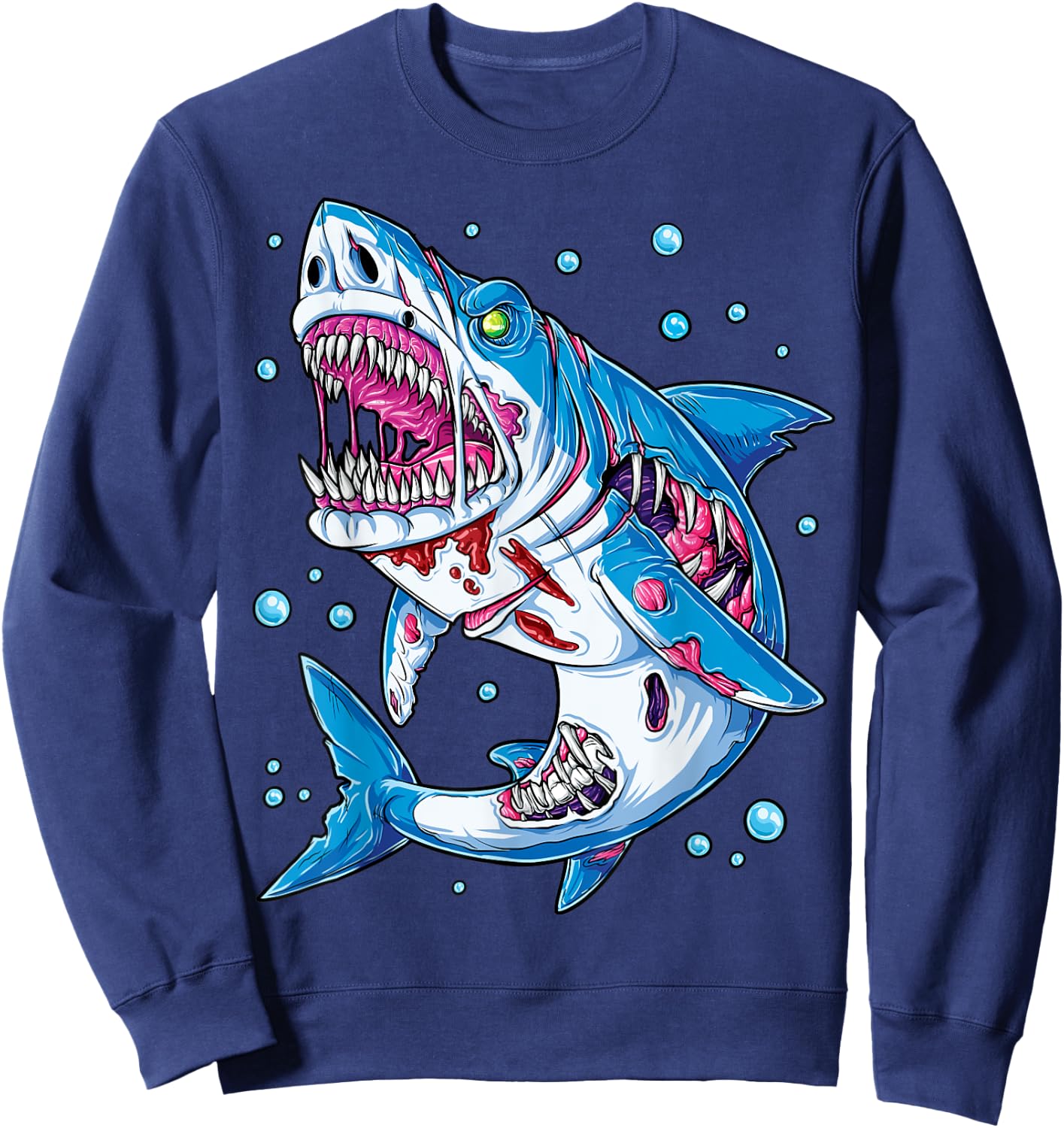 Shark Zombie Halloween Boys Men Skeleton Skull Rib Cage Sweatshirt - Sweatshirt | Navy