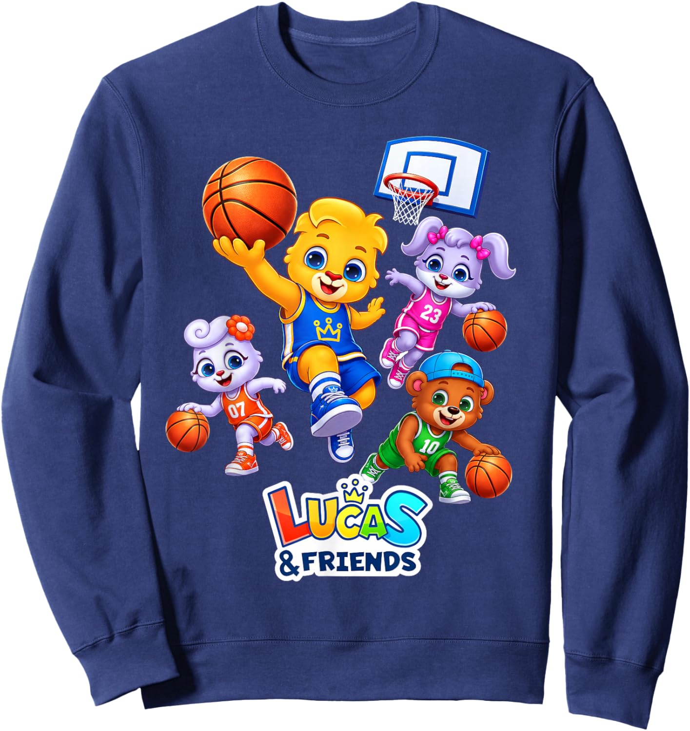 Lucas & Friends Kids Basketball Team Characters Sports Sweatshirt - Sweatshirt | Navy