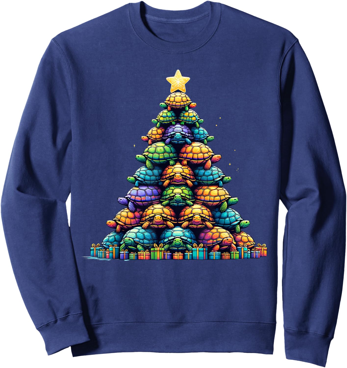 Turtle Tree Christmas Tree Adorable Turtle Christmas Tree Sweatshirt - Sweatshirt | Navy