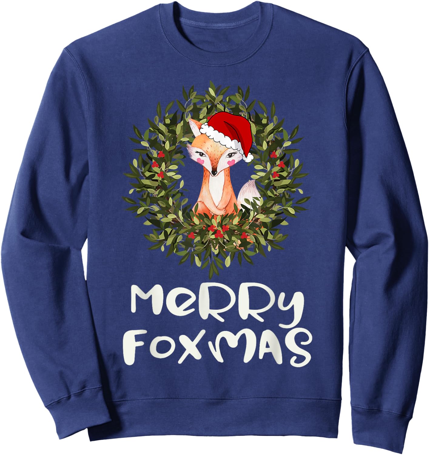 Cute Santa Fox Xmas Merry Foxmas Sweatshirt - Sweatshirt | Navy