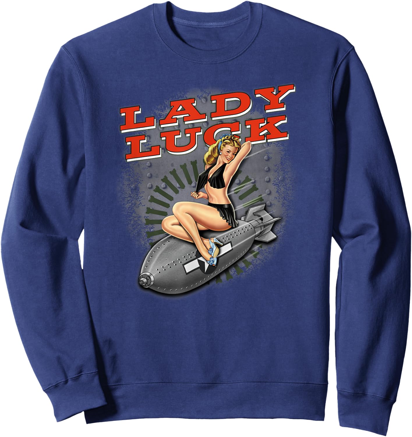 Lady Luck" Super nice Bomber nose art Sweatshirt - Sweatshirt | Navy