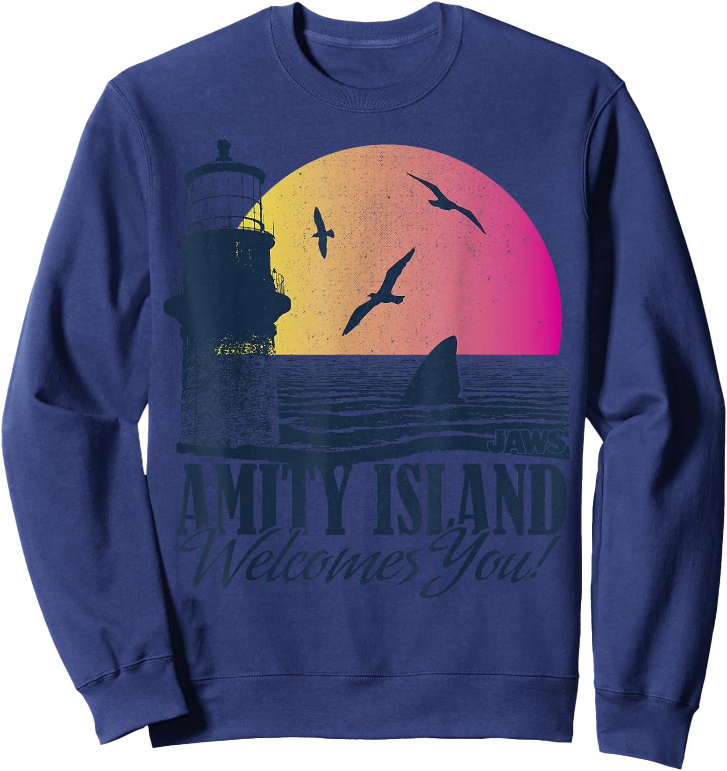 Jaws Amity Island Welcomes You Sunset Sweatshirt - Sweatshirt | Navy