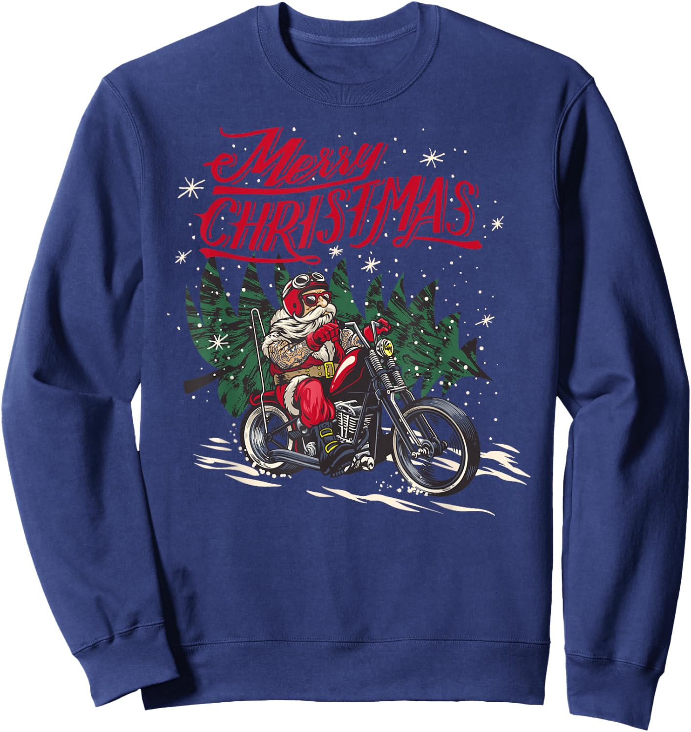 Santa Claus riding a motorcycle Christmas design Sweatshirt - Sweatshirt | Navy