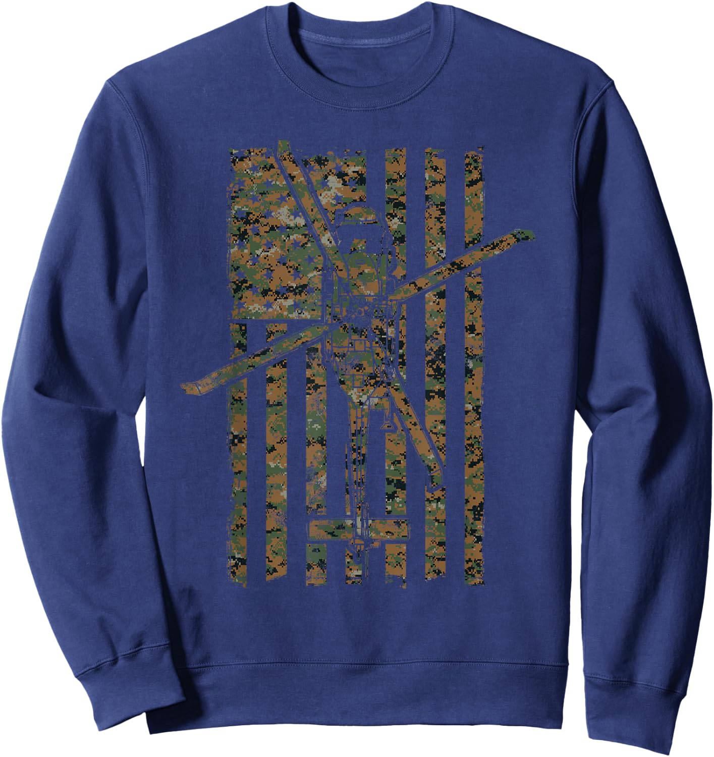 SH-60 Sea Hawk Helicopter Woodland Camo Vintage Flag Sweatshirt - Sweatshirt | Navy