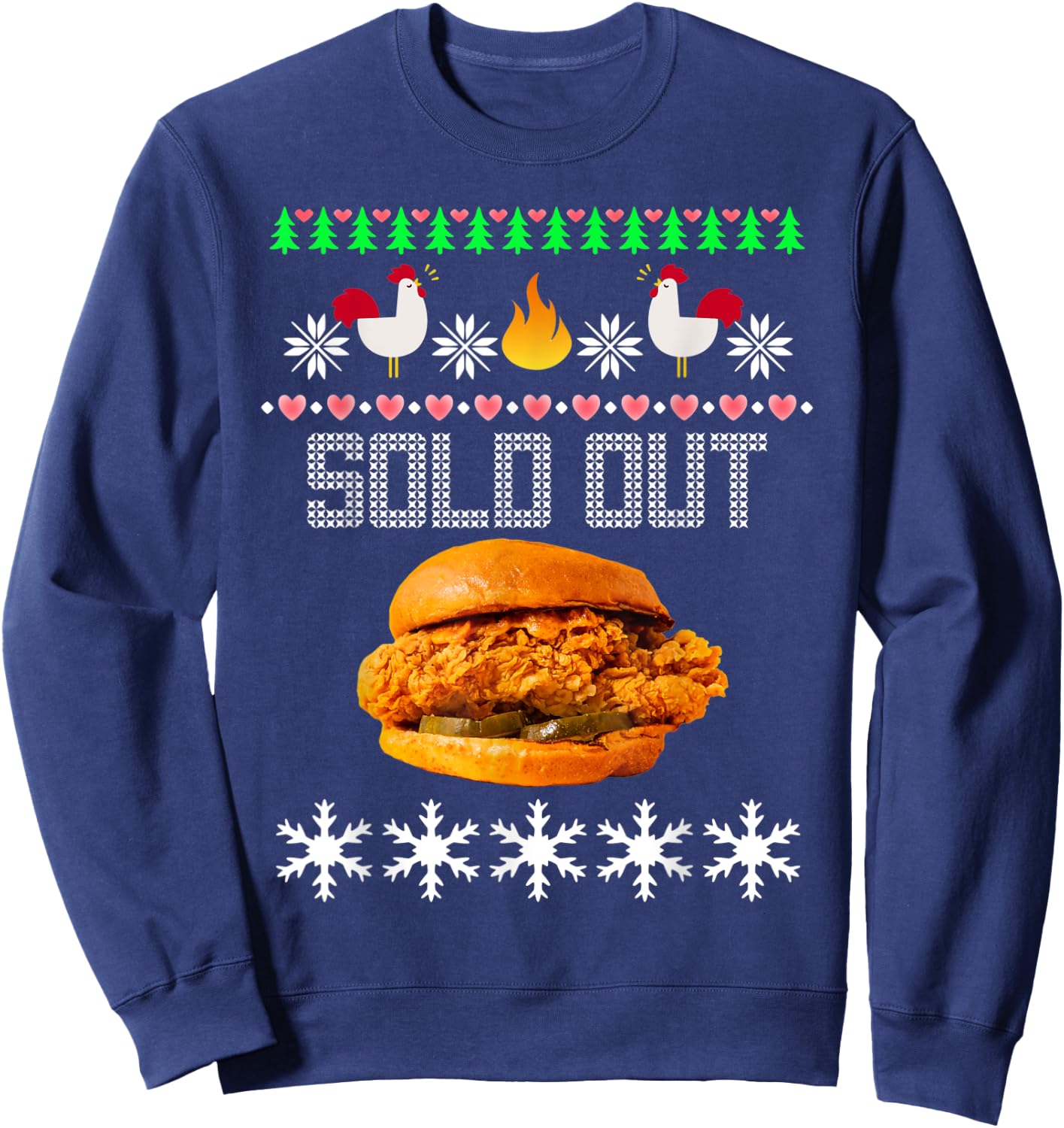 Funny Spicy Chicken Sandwich Ugly Christmas Sweater Shirt Sweatshirt - Sweatshirt | Navy