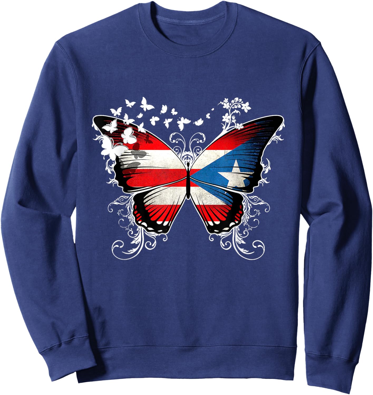 Puerto Rico Flag Shirt Butterfly Graphic T Shirt Sweatshirt - Sweatshirt | Navy