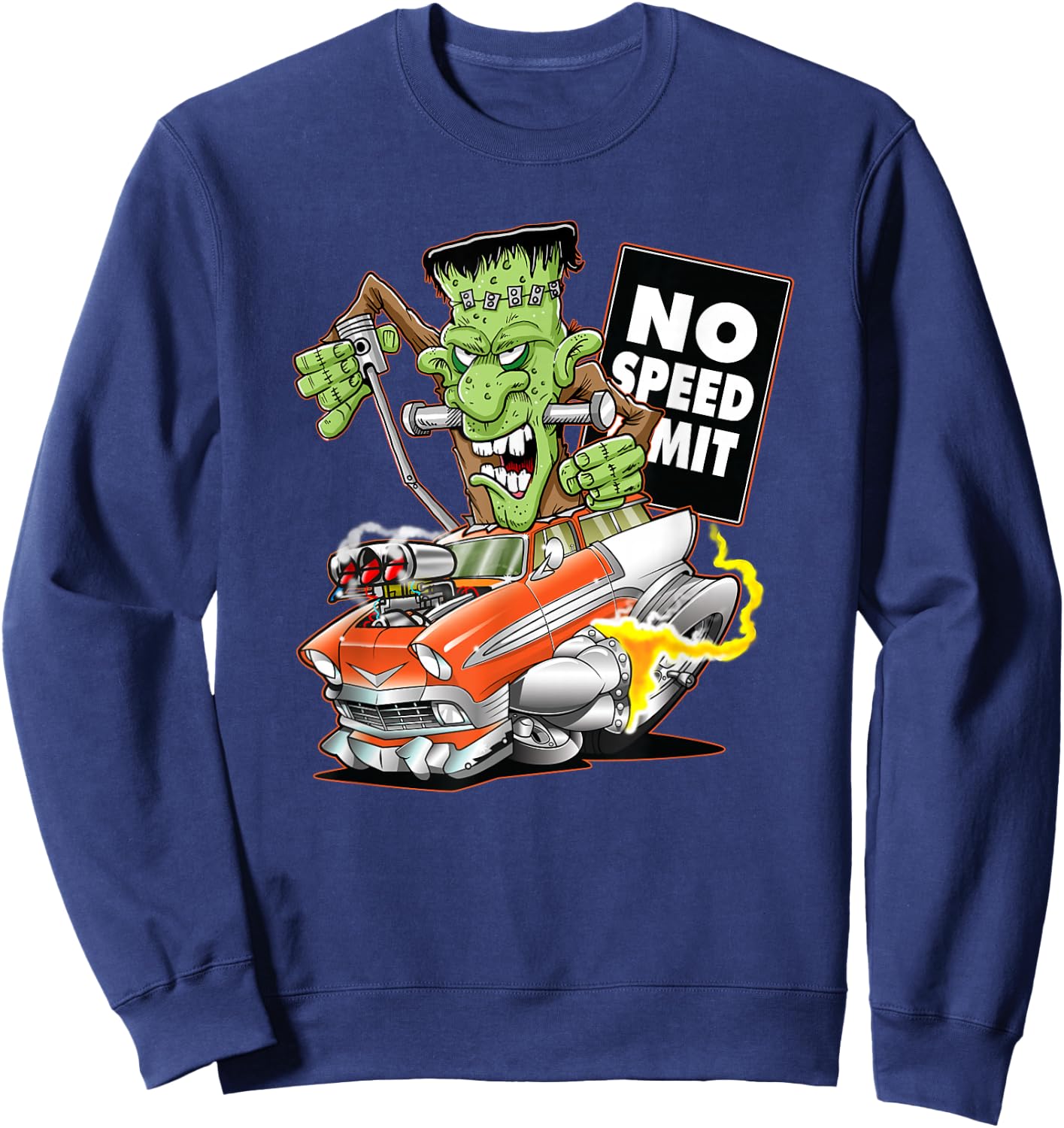 1956 Funny Cartoon Hot Rod Monster Vintage Car Sweatshirt - Sweatshirt | Navy