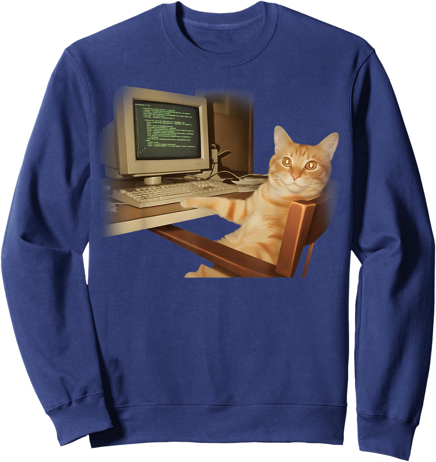 Retro Computer Cat Funny Science Meme Men Women Kids Sweatshirt - Sweatshirt | Navy