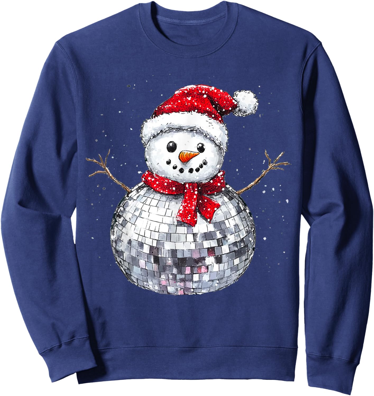 Snowman Christmas Retro Santa Hat Disco Ball Matching Family Sweatshirt - Sweatshirt | Navy