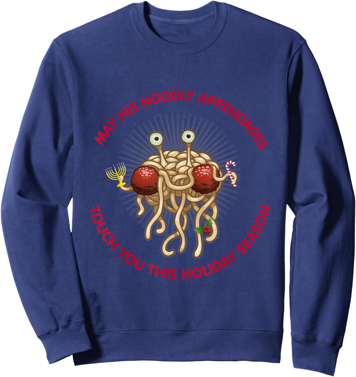 Flying Spaghetti Monster Holiday Pastafarianism Christmas Sweatshirt - Sweatshirt | Navy