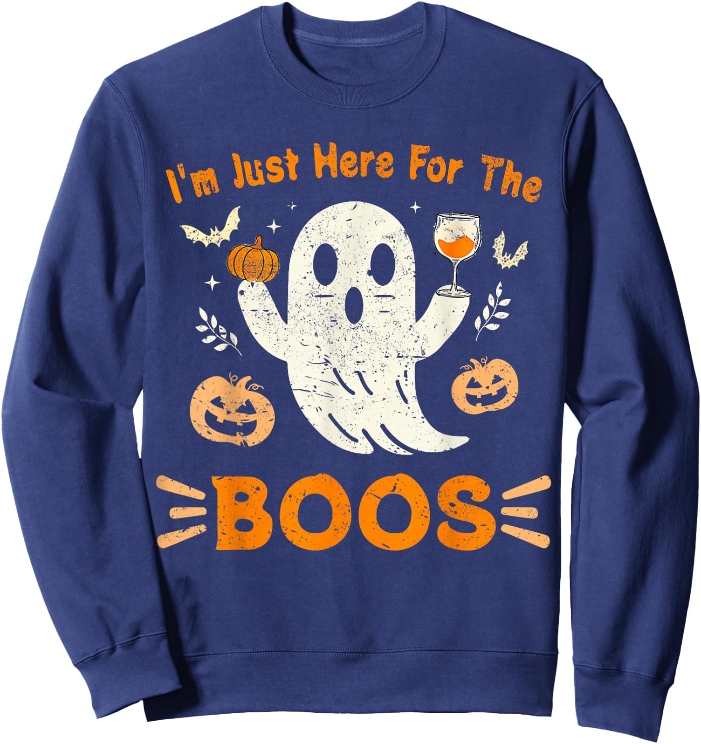 I'm Just Here For The Boos Funny Ghost Retro Halloween Sweatshirt - Sweatshirt | Navy
