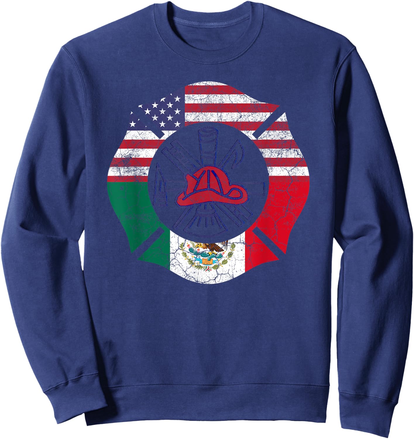 Cinco De Mayo Shirt Firefighter Mexican American Flag Gift Women Men Sweatshirt - Sweatshirt | Navy