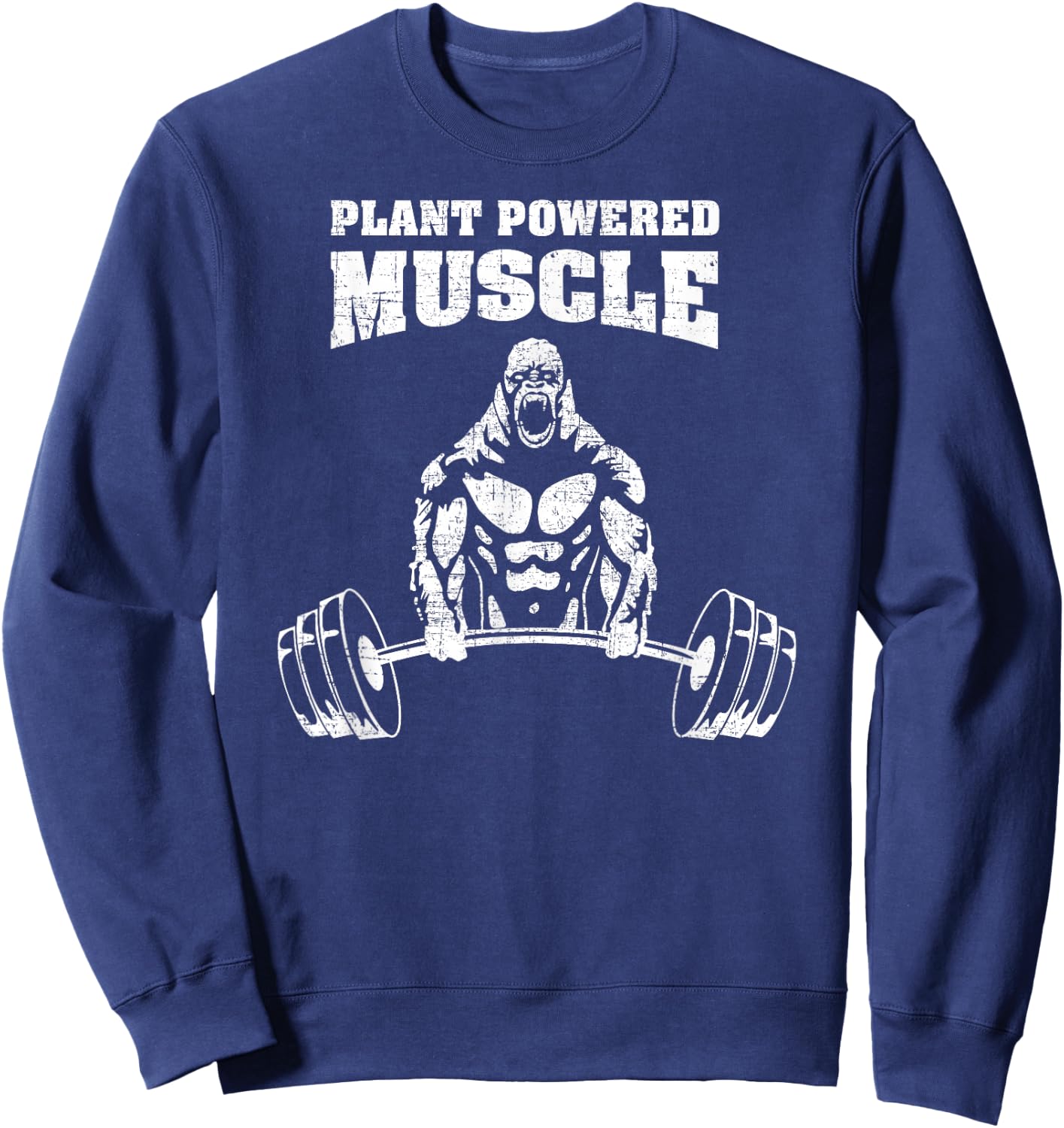 Plant Powered Muscle Vegan Power Bodybuilding Gym Slogan Sweatshirt - Sweatshirt | Navy