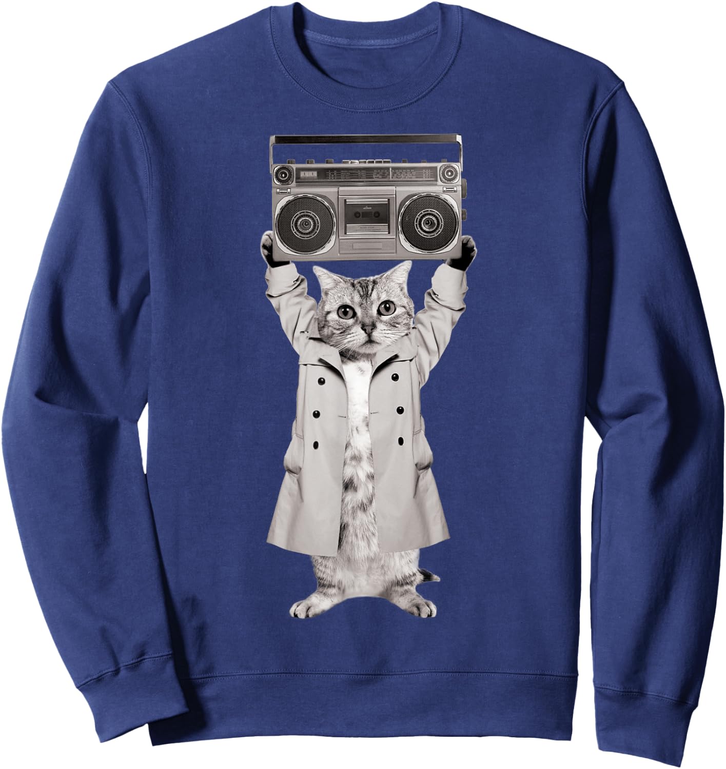 Say Something Cat Boombox Monotone Sweatshirt - Sweatshirt | Navy