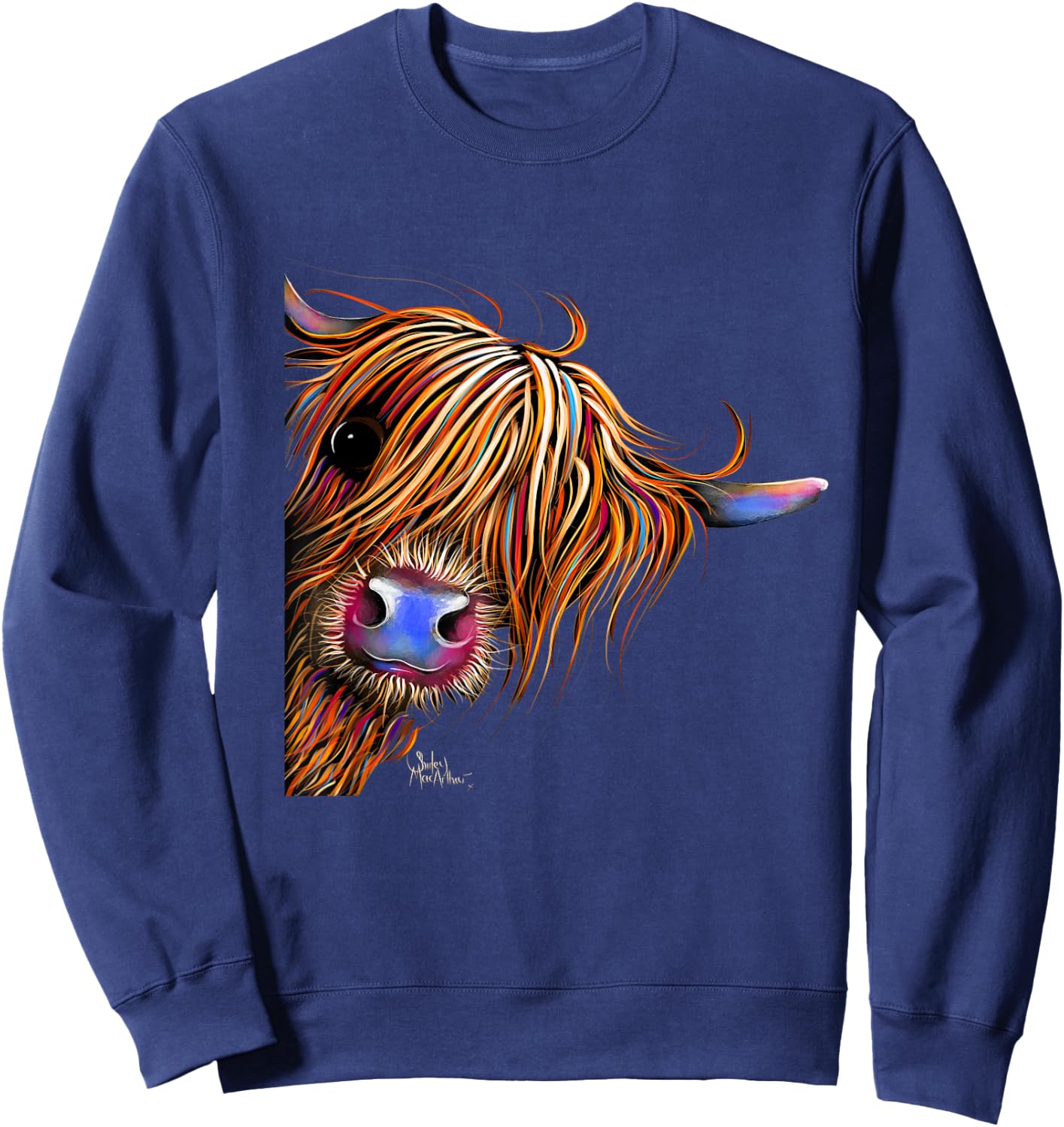 HiGHLaND CoW PRiNT ANiMaL PRiNT ' SuGaR LuMP ' Sweatshirt - Sweatshirt | Navy