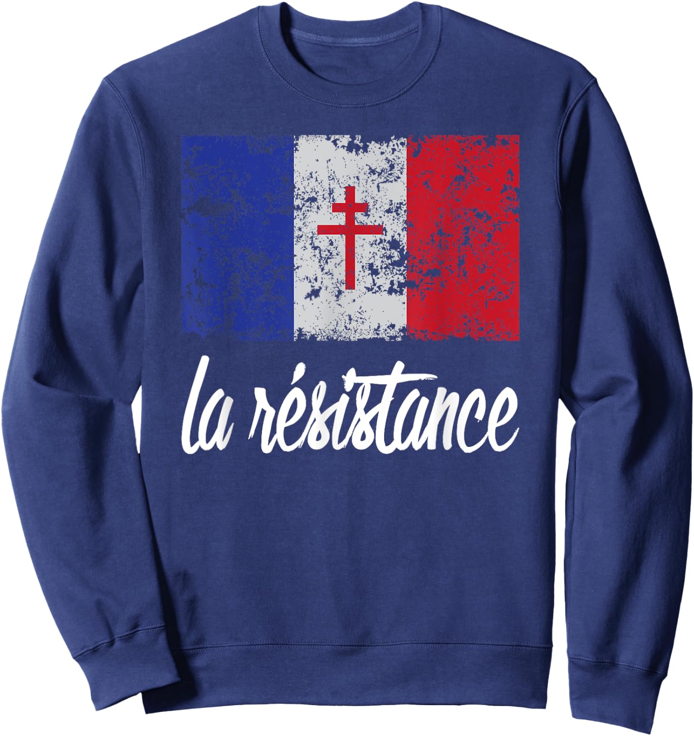 Distressed France Flag La Resistance Proud French Sweatshirt - Sweatshirt | Navy