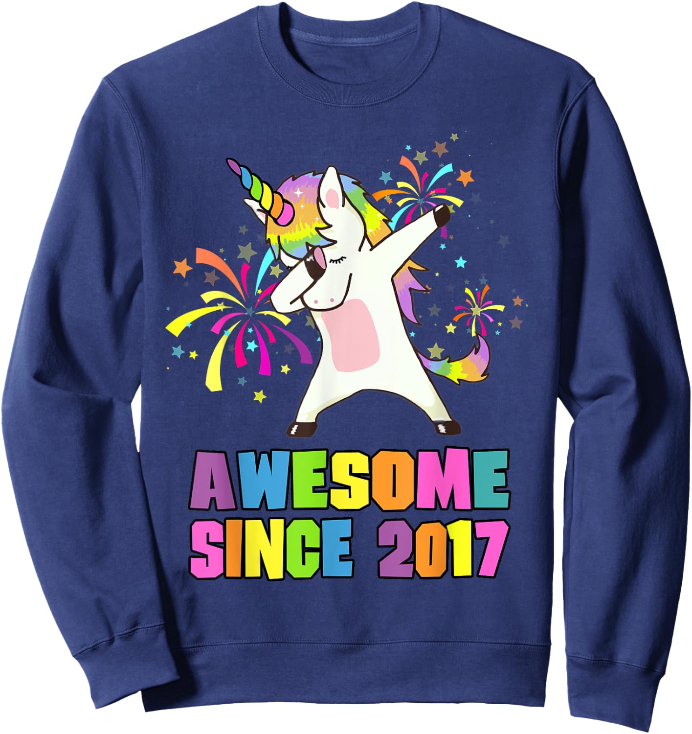 7 Years Old 7th Birthday Awesome Since 2017 Unicorn Sweatshirt - Sweatshirt | Navy