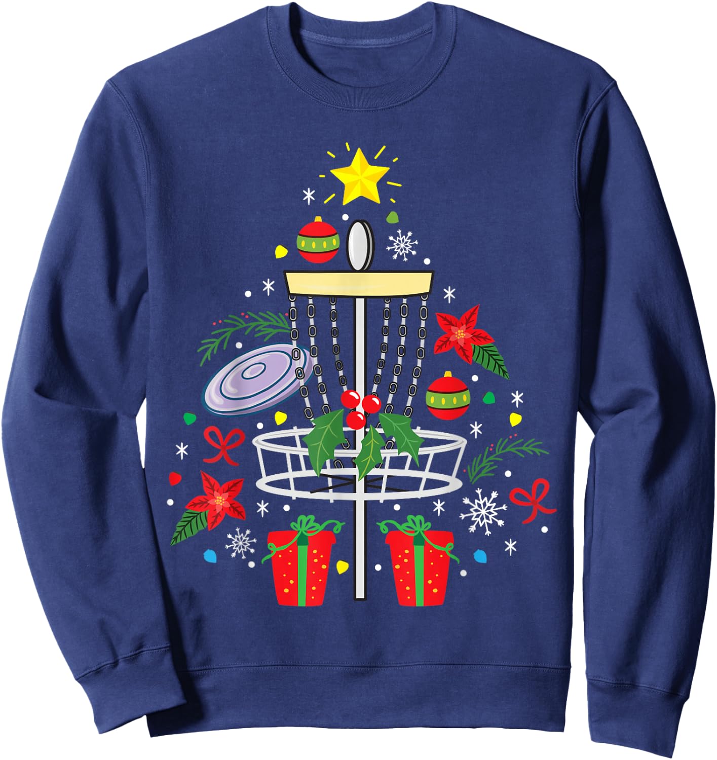 Disc Golf Frisbee Christmas Ornament Tree Funny Gift Men Sweatshirt - Sweatshirt | Navy