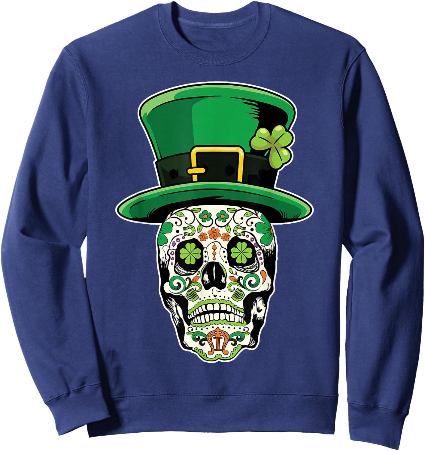Sugar Skull Saint Patricks Day of Dead Sweatshirt - Sweatshirt | Navy