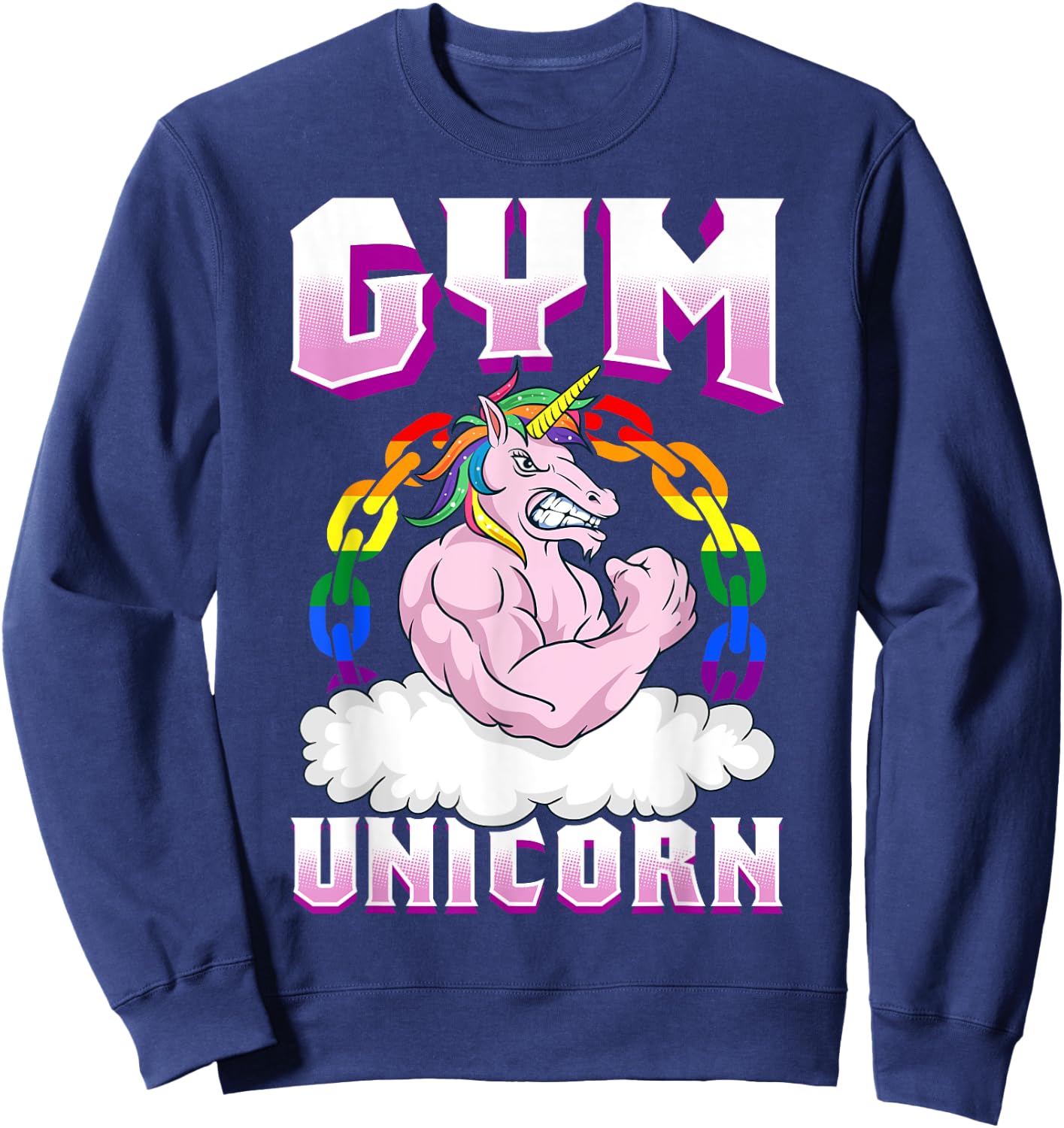 Gay Muscle Shirt Unicorn Funny Shirt Gay Gym Shirt Workout Sweatshirt - Sweatshirt | Navy