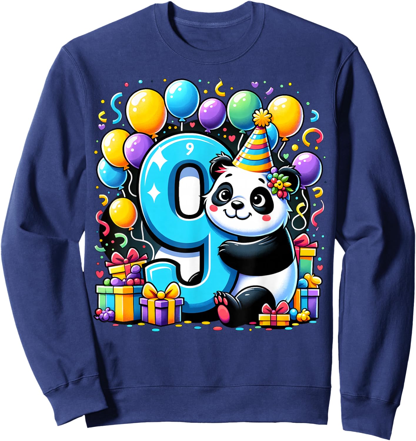 Panda 9th birthday for boy girl 9 years old ninth nine Panda Sweatshirt - Sweatshirt | Navy