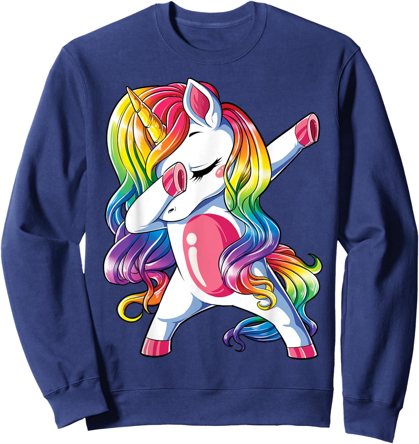 Dabbing Unicorn T shirt Girls Kids Women Rainbow Unicorns Sweatshirt - Sweatshirt | Navy