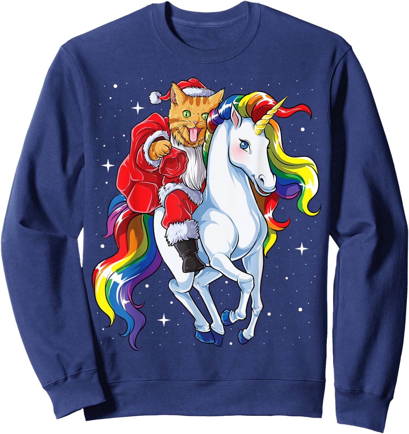 Cat Santa Unicorn T shirt Christmas Girls Women Meowy Xmas Sweatshirt - Sweatshirt | Navy
