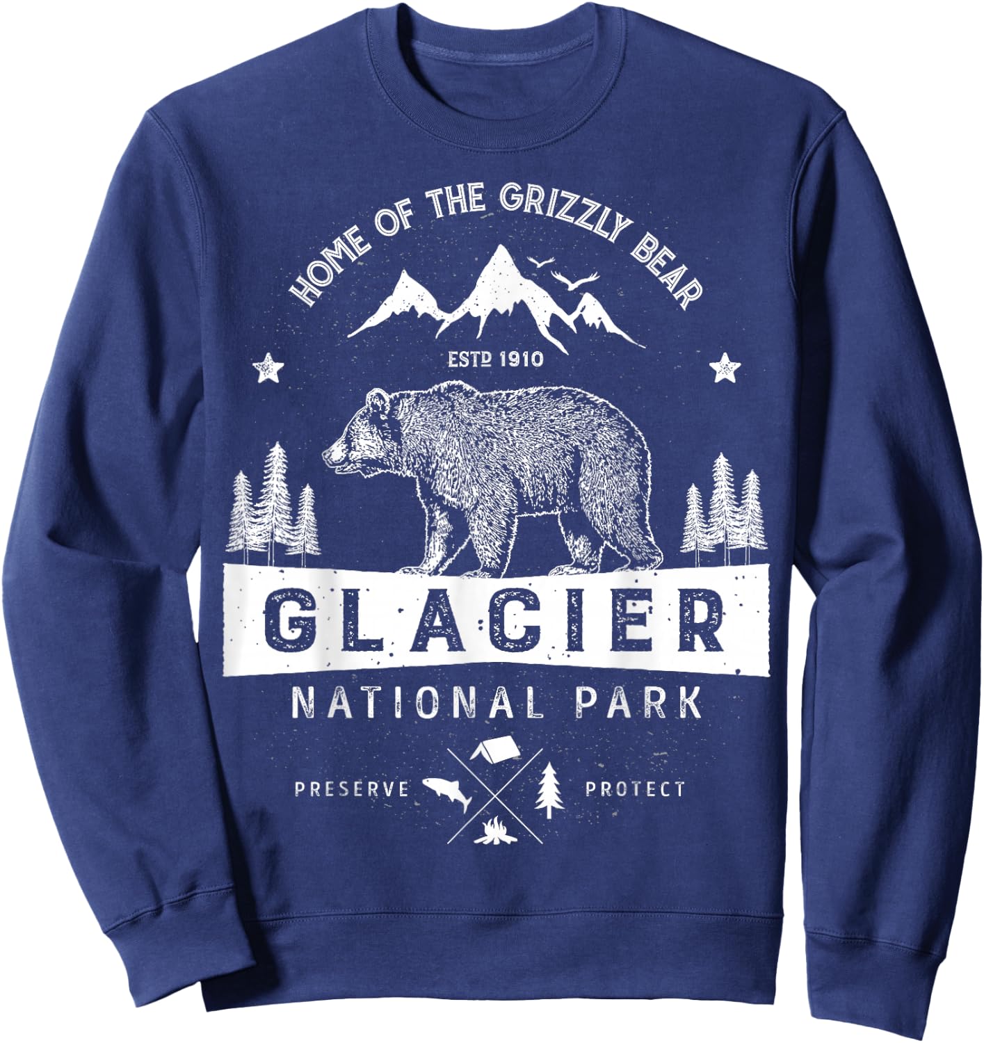 Glacier National Park T Shirt Vintage Montana Bear Men Women Sweatshirt - Sweatshirt | Navy