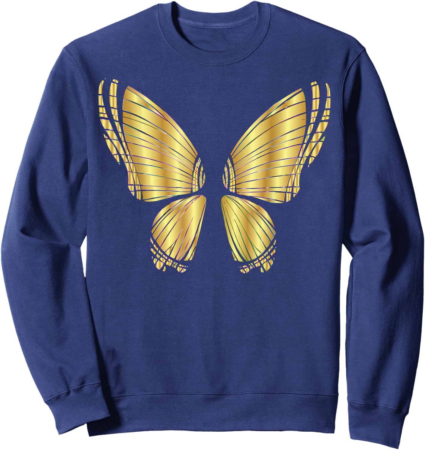 Metallic Gold Butterfly Garden Flying Sweatshirt - Sweatshirt | Navy