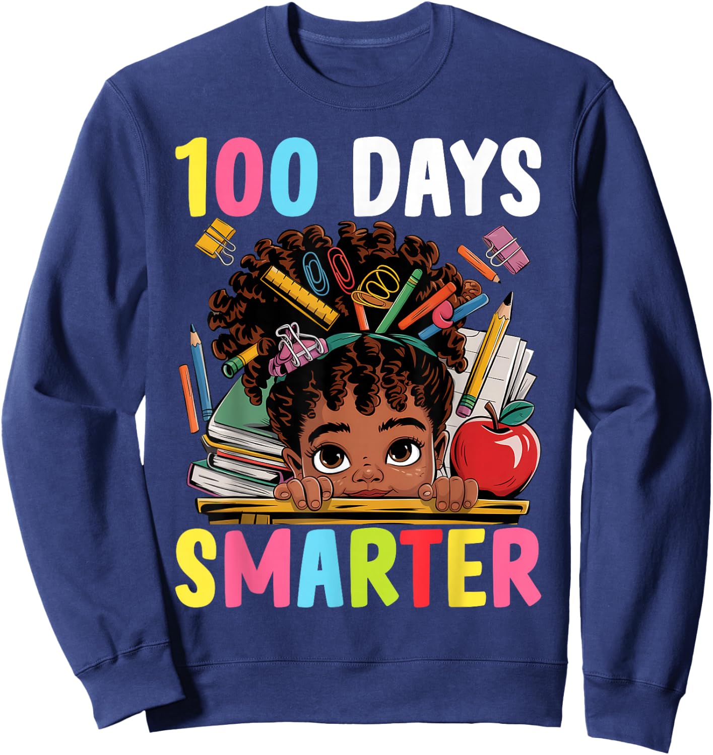 100 Days of School Shirt Afro Girl Kids 100th Day Teacher Sweatshirt - Sweatshirt | Navy