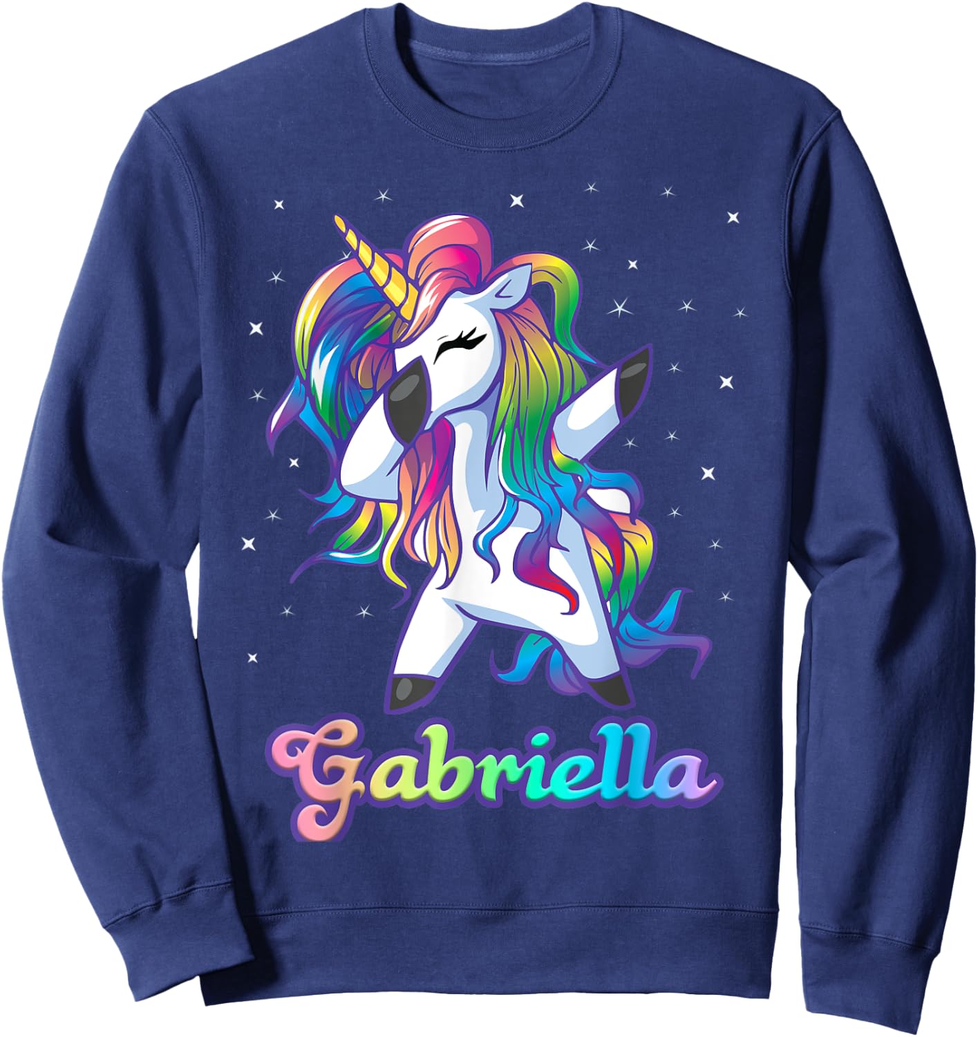 GABRIELLA Name Personalized Custom Rainbow Unicorn Dabbing Sweatshirt - Sweatshirt | Navy