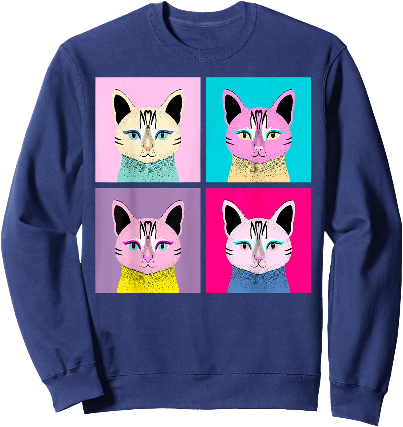 Pop-Art Cat Illustrated Women Kids Sweatshirt - Sweatshirt | Navy